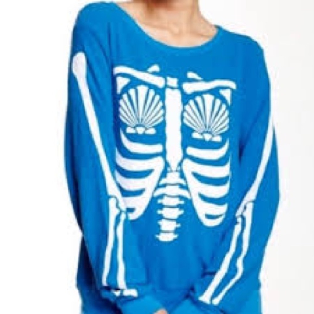 Wild fox beach baggy jumper Blue Skeleton Print Sweatshirt. Size S